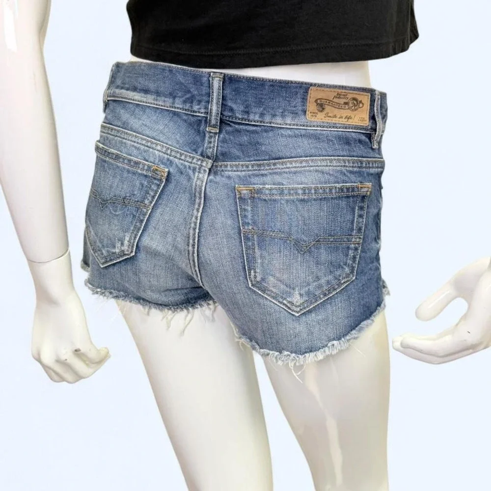 Vintage y2k diesel low rise micro denim cut off shorts, womens 25,‎ frayed hem